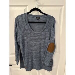 Perch Blu Pepper Sweater Womens size 2XL Blue with Elbow Patches Buttons Western